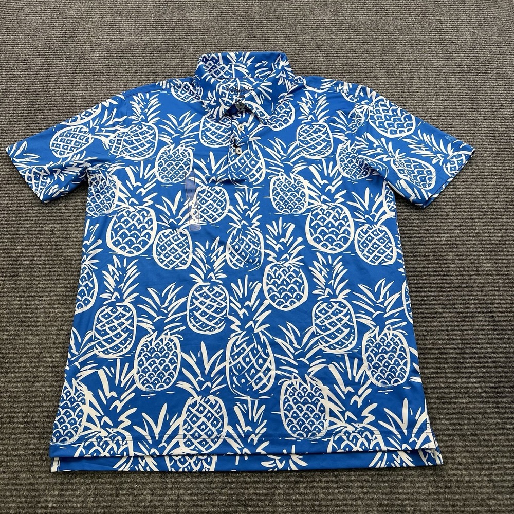 Chubbies Polo Shirt Men's Small Blue Pineapple Performance Short Sleeve weekend‎ - Picture 2 of 4